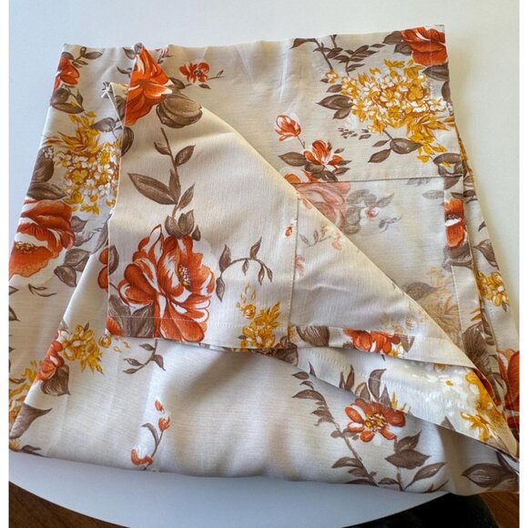 Vintage 60s curtain, yellow orange floral, semi-sheer, single pleated panel - Picture 6 of 10